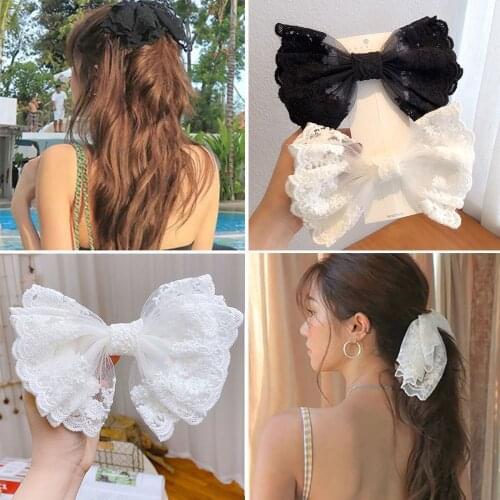 New Cute Black White Cotton Hairgrip Lace Flower Bow Ribbon Hairpins Sweet Headband Women Girls Hair Ornament Hair Accessories