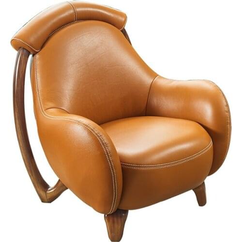 TT Leather Single Sofa Simple Modern Small Apartment Complete Ugyen Wood Layer Cowhide Leisure Chair