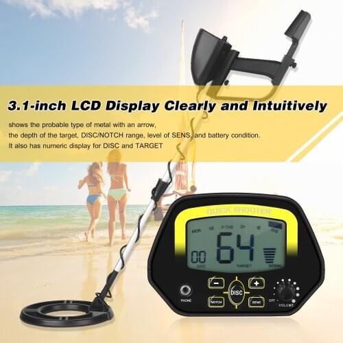 Underground Metal Detector 3.1-inch LCD Metal Locator Treasure-hunting Device Adjustable Notch & DISC Mode Pinpointing Function