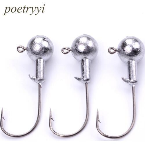 POETRYYI 1PC/5PCS/10PCS lot Exposed Lead Jig Head 1g 3.5g 5g 7g 10g Barbed Hook Soft Lure Jigging Hook Fishing Hooks 30