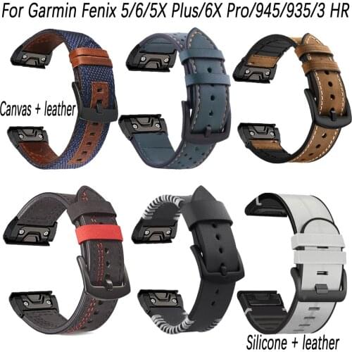 22/26mm Leather Watch Band Strap For Garmin Fenix 5 6 5X 6X Quick Fit Strap Fenix 3 HR 5 Plus 6 Pro MK1 S60 Forerunner 935 945