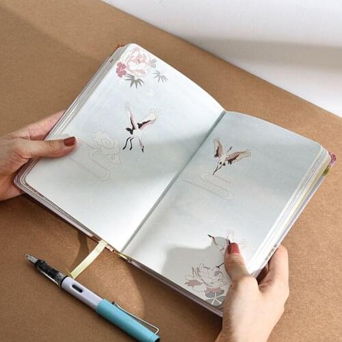 National Tide Ancient Style Crane Color Page Hand Ledger Retro Diary Cute Student Notebook Notepad High Value and Thick