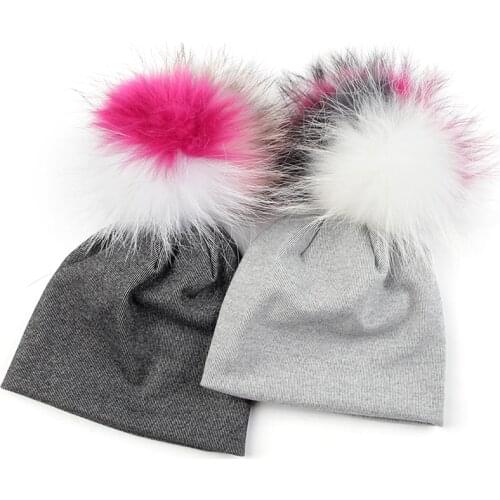 Baby Beanies Infant Boys Girls Newborn Winter Warm Beanie Hats Cute Skull Caps Unisex With 15cm Real Fur Pompom Triple Color