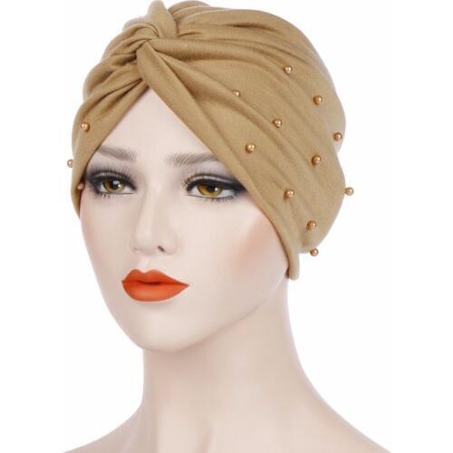 Women Cancer Chemo Hat Lady India Beanie Scarf Turban Head Wrap Cap Beading Head Beanie Soft comfortable Cotton Knitted hat