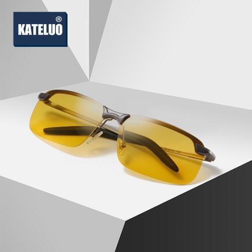 KATELUO Day Night Vision Dual Mens Sunglasses Photochromic Yellow Lens Polarized UV400 Male Sun Glasses For Men Eyewear 3043