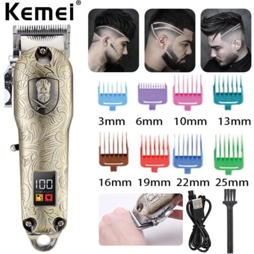 Kemei KM-2029 Electric Hair Trimmer Barber Shop Embossed Pattern Oil Head Salon High-power Hair Clipper LED Display Haircut