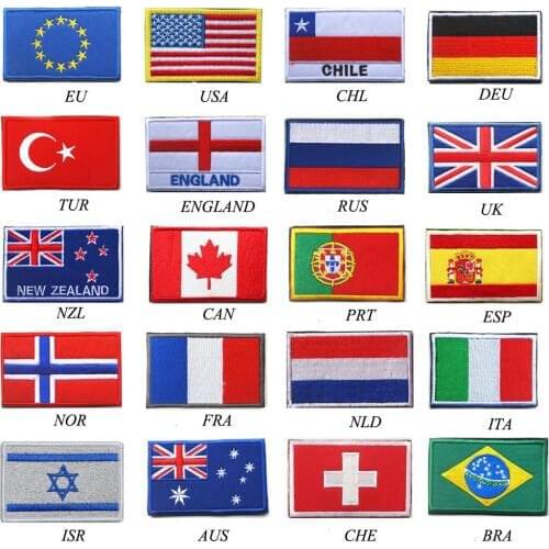 Embroidered Country Flag Patch Stripes Russia Turkey France EU Germany Flag Tactical Military Patches