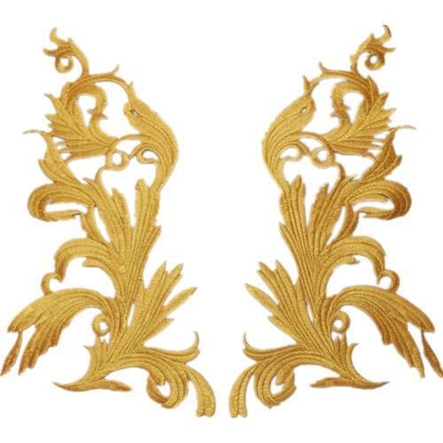 2Mirror Pairs New Embroidery Gold Cloth Stickers DIY Materials Animation Performance National Costume Embroidery Iron on Patch