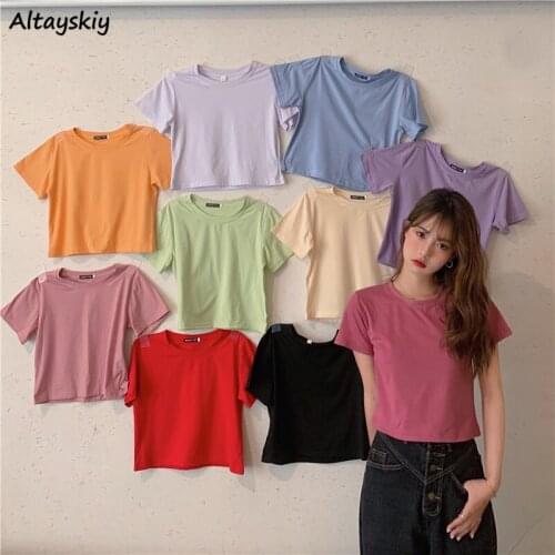 T-Shirts Women Various Colors Slim All-match Simple Summer Hot Tees Casual Fashion Korean Style Students Harajuku Chic Soft Sexy