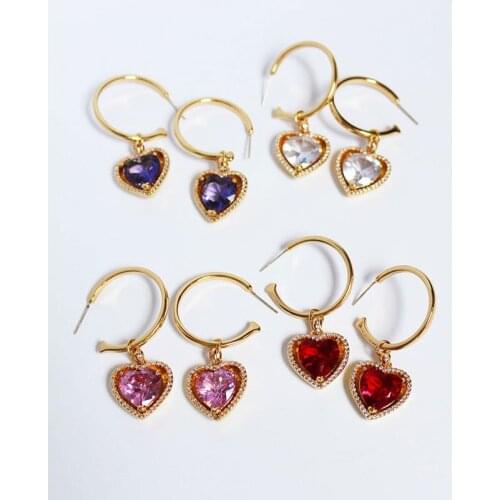 Earrings Women Heart Zircon Silver 925 Woman Earring Gold Plated Filled Hoops Dangle Drop Pendant Hanging Jewelry Creoles Party