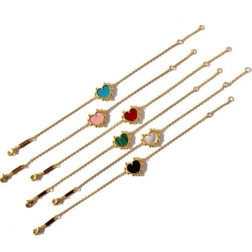 OL Style Fashion Fine Chains Bracelet 6 Colors Black White Red Green Shell Heart Charm Bracelets for Women Wholesale