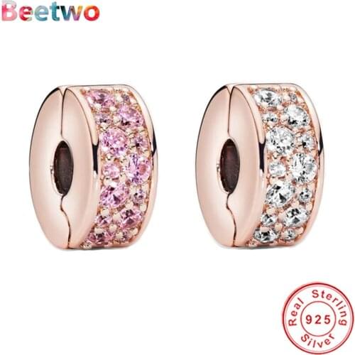 Fit Original Pandora Charms Silver 925 Sterling Silver Pave Clip Charms Bracelet Bead Women Fashion Jewelry Berloque