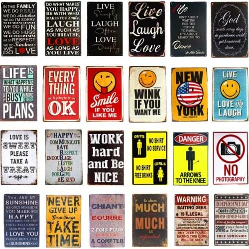 Live Laugh Love/Warning/Life/Family RuleMetal Tin Signs Plate Bar Club House Wall Decoration Vintage Chic Art Tin Painting