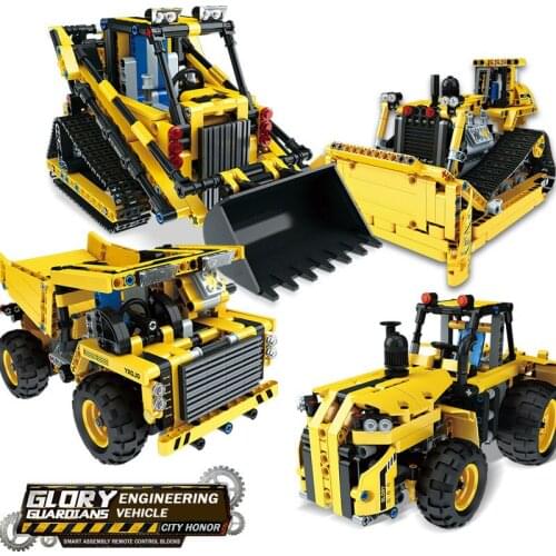 13014-13017 City Engineering Vehicle Track Loader Remote Control Electric Assembling And Inserting Building Block Toys