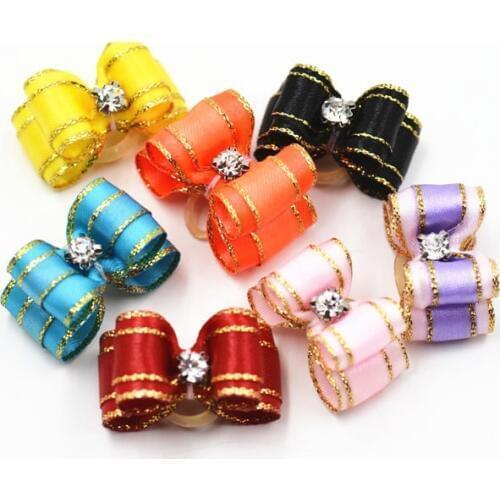 20pcs /50pcs/100pcs Pet Dog Bows Candy Color Pet Hair Bows Rubber Bands With Diamond Bling Dog Bow Grooming Supplies Wholesale