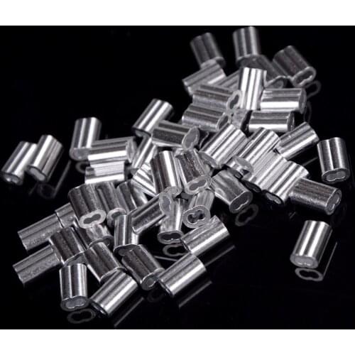 50 Pcs Steel Wire Rope Aluminum Ferrules Sleeves Silver Tone 1.5mm