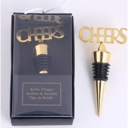 50pcs/lot Gold CHEERS desgin Wine bottle stopper wedding return anniversary giveaways birthday Favors Wedding Party gifts
