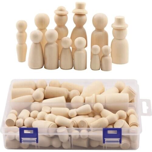 55Pcs Craft Art Unfinished Wooden DIY Color Painting Peg Dolls Male & Female Doll Bodies Decorations Kids Toy