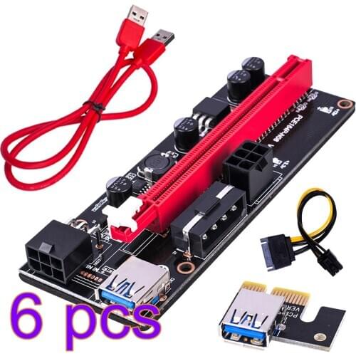 6pcs Newest VER009 USB 3.0 PCI-E Riser VER 009S Express 1X 4x 8x 16x Extender Riser Adapter Card SATA 15pin to 6 pin Power Cable