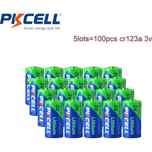 100PCS PKCELL CR123A 3V Battery CR123 123A CR17345 KL23a VL123A DL123A 5018LC EL123AP SF123 3V Lithium battery primary batteries