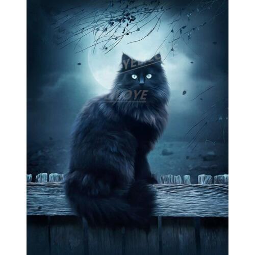 5D DIY Diamond Embroidery Black Cat Diamond Painting Animals Picture Mosaic Full Square Cross-Stitch Kits Home Decoration FG1353