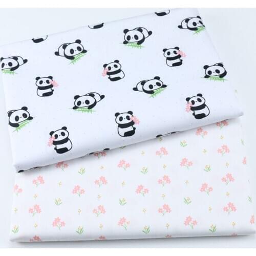 White Printed Panda 100% Cotton Fabric For Kid,DIY Bedding Textile Fabric,Sewing Quilting Fat Quarters Material For Baby&child
