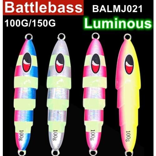 BATTLEBASS 2021 NEW 1pc Fishing Metal Jigging Lure Spoon 100g 150g 200G Glow Luminous Assist Saltwater Boat Fishing