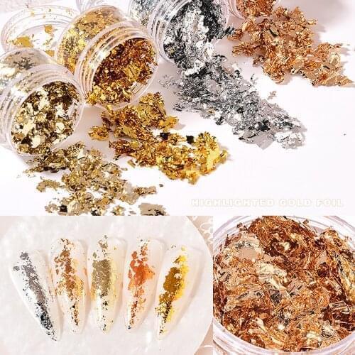 Shiny Gold Foil Jewelry Decoration Paper Handicrafts Sequins Glitters Flake Sheets Bulk Sliver Leaf Nail Beauty Gilding DIY Art