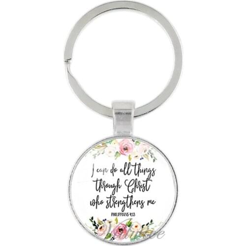VILLWICE new fashion bible verse key chains handmade glass key ring scripture quote faith jewelry women men christian gifts