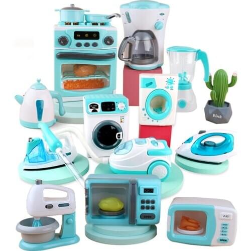 Household Appliances Pretend Play Kitchen Children Toys Coffee Machine Toaster Blender Vacuum Cleaner Cooker Toys Gift HC0225
