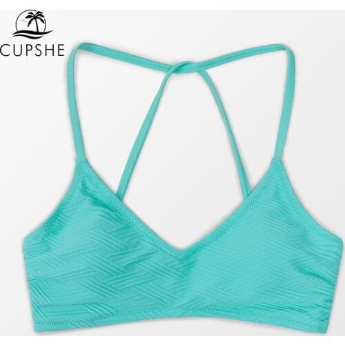 CUPSHE Blue Criss Cross Tie Back Bikini Top Only For Women Sexy V-neck Top 2021 Beach Separate Swimsuit Bra Top