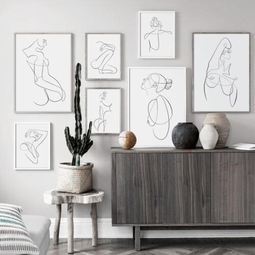 Room Decor Black White Line Drawing Girl Wall Art Canvas Painting Posters And Prints Nordic Minimalist Wall Pictures For Living