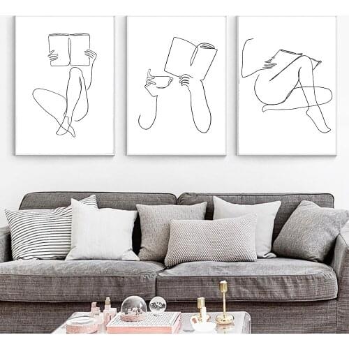 Decorative Canvas Painting Wall Art Picture Simple Abstract Female Lines Picture Living Room Bedroom Dining Room Decoro