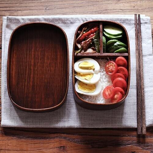 Kids Portable Wooden Lunch Box Picnic Bento Dinnerware Office Food Container Reusable Wood Lunch Box suitable for kids