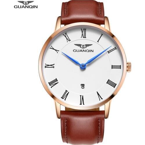 Mens Watch GUANQIN GS19102 7.5 mm Thickness Quartz Watches Date Mens Leather Belt Roman Watch for Men Support Drop Shipping
