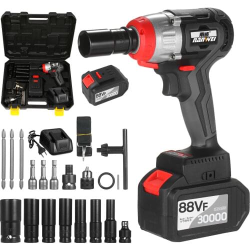 Cordless Impact Wrench 980Nm Torque Brushless Motor with 1/2&5/16 Inch Quick Chuck 2x6.0A Charger Variable Speed Impact Kit
