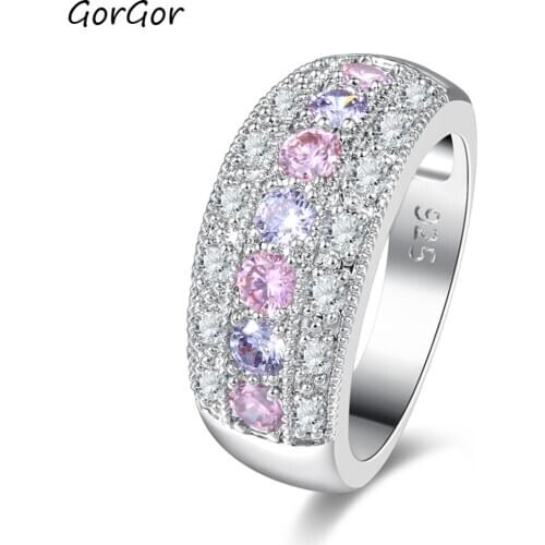 GorGor Rings Women Copper Material Pattern Colorful Zirconia Gold Plated Light Luxury Exquisite Wedding Jewelry 0G000687YTYC