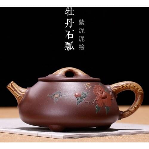 Yuzhong sand, Zisha pot, raw ore, mud, peony, stone ladybug, flowers, wealth, all hand-made teapot, one for Qian Taofeng