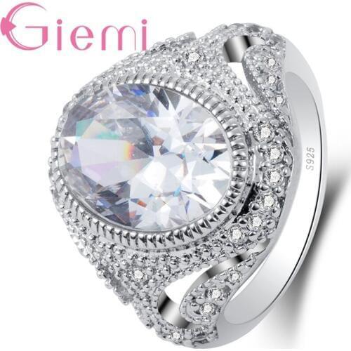AAA+ Grade Round Shiny CZ Stone Natural 925 Sterling Silver Rings For Women Fine Carve Jewelry For Christmas Accessories