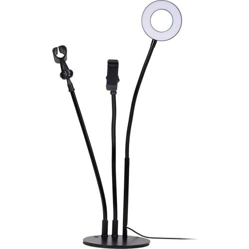 3in1 9cm LED Desktop Video Ring Light Fill Lamp Phone Microphone Holder Selfie Lamp With USB Plug For YouTube Tik Tok Live