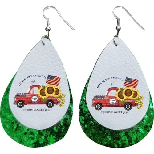 God Bless America Earrings Leopard Leather Earrings Triple Layer Glitter Lightweight Earrings Gifts