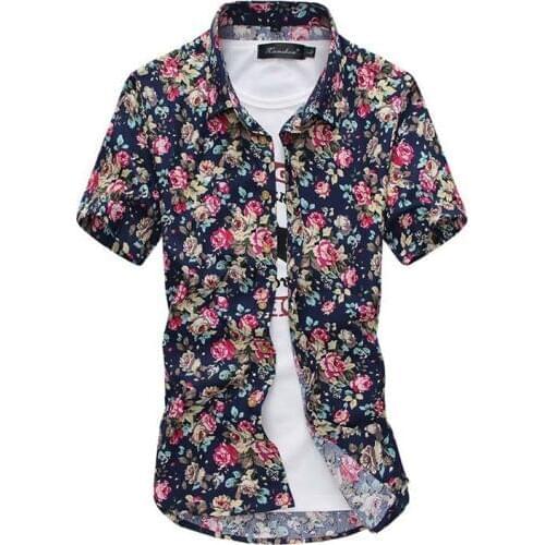 Summer Fashion Mens Shirt Spring Floral Print Men Shirts Long Sleeve Mens Casual cotton Shirt Slim Men Flower Printing Dress Sh