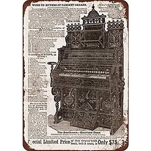 Metal Tin Sign 1883 Beethoven 27 Stop Organs Vintage Look Reproduction Metal Aluminum Sign for Wall Decor 8x12 Inch