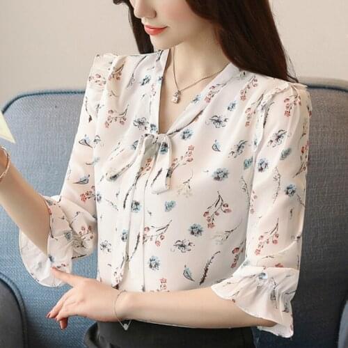 Fashion Women Blouses 2021 Womens Clothing V Collar Flower Print Chiffon Women Blouse Women Shirts Womens Tops And Blouses B171