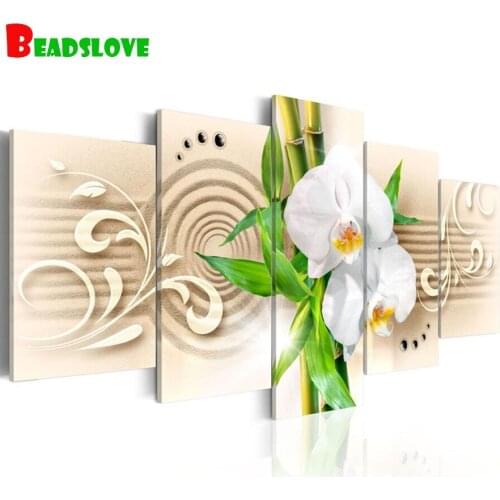 5pcs diamond Embroidery full square Round Diamond Painting bamboo orchid sand diy diamond mosaic Picture for Restaurant decor