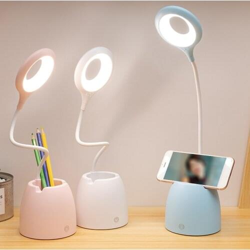 Led Table Lamp Charging Plug-in Dual-Use Three-Color Temperature Adjustable Pen Holder Reading Light Learning Table Lamp for Kid