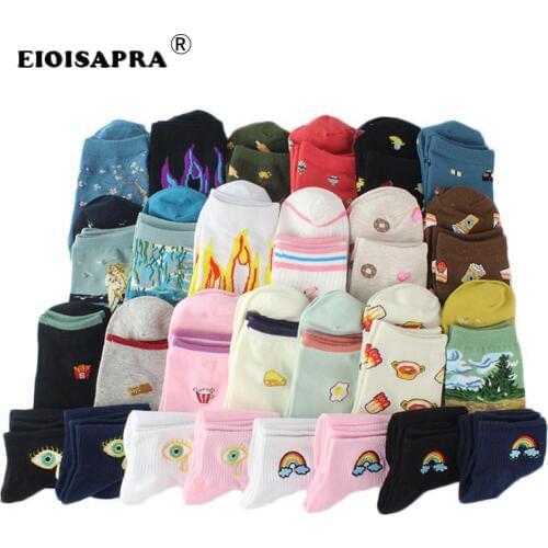 New Product Creative Art Lovely Harajuku Socks Women Fruit Sushi Embroidery Flame Animal Happy Funny Socks Calcetines Mujer