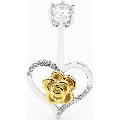 Body Decorations 925 Sterling Silver Golden Rose Flower Heart Belly Button Rings Love Navel Piercing For Women Jewelry Gift