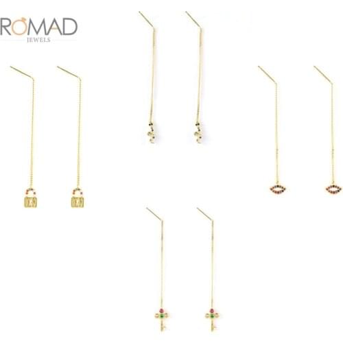 ROMAD 2021 Trend Key Lock Shape Pendant Earrings Jewelry 925 Sterling Silver Tassel Diamond Chain Earrings Boucle D’oreille