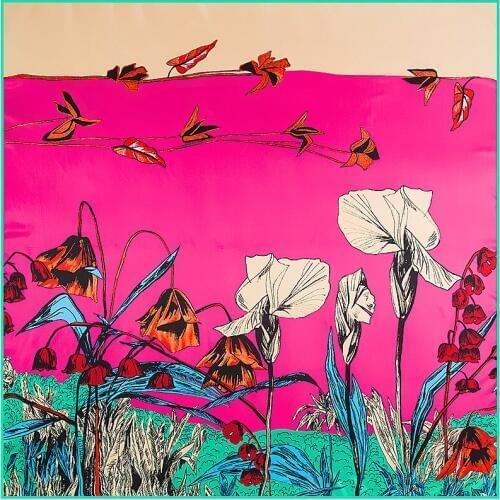 Luxury Brand Scarf Large Square Scarves Headband Lake Floral Print 100% Silk Twill Silk Scarf For Women New Shawl Hijab